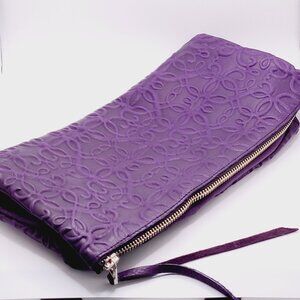 Alex & Ani Purple Embossed Design Fold over Clutch Bag Zipper